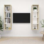 vidaXL Meubles TV muraux 2 Pièces Blanc et chêne sonoma Aggloméré