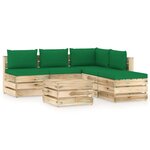 vidaXL Salon de jardin 6 Pièces avec coussins Bois imprégné de vert