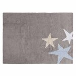 Tapis coton motif 3 étoiles tricolore - gris- jaune -bleu - 120 x 160