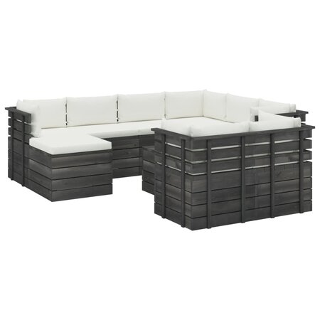 vidaXL Salon palette de jardin 10 Pièces avec coussins Bois de pin massif