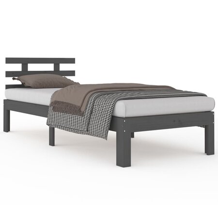 vidaXL Cadre de lit Gris Bois massif 100x200 cm