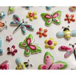 Autocollants réutilisables - Relief 3D - Papillons et fleurs - Paillettes