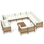 vidaXL Salon de jardin 13 Pièces avec coussins Marron miel Bois de pin