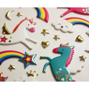 Autocollants réutilisables - Relief 3D - Licornes & Arc-en-ciel - Brillant