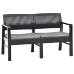 vidaXL Banc de jardin 2 places et coussins 120 cm Plastique Anthracite
