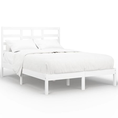 vidaXL Cadre de lit Blanc Bois massif 150x200 cm Très grand