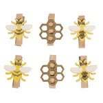 Pinces en bois Abeilles  Colore  2 5x3 5cm  6 pces