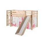 PINO Lit Compact avec Toboggan Pin Massif Nature + Rideau de lit Princes