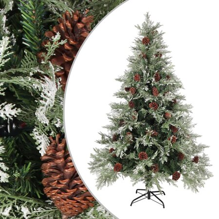 vidaXL Sapin de Noël avec pommes de pin Vert et blanc 150 cm PVC et PE