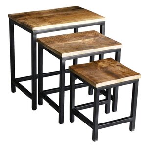 Rousseau Ensemble de tables d'appoint 3 Pièces Akra Bois de Mangolia