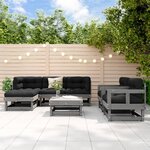 vidaXL Salon de jardin 7 Pièces avec coussins gris bois massif