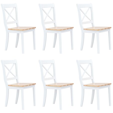 vidaXL Chaises à manger lot de 6 blanc/bois clair bois d'hévéa massif