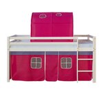 Lit Simple Blanc 90x200 en hauteur avec echelle rideau et tunnel rouge