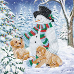 CRYSTAL ART Kit carte broderie diamant 18x18cm Chiots bonhomme neige