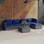 vidaXL Salon de jardin 6 Pièces avec coussins résine tressée gris