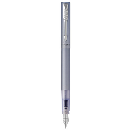 PARKER VECTOR XL Stylo plume  laque bleu-argent métallisée sur laiton  plume moyenne  encre bleue  Coffret cadeau