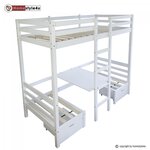 Lit enfant mezzanine superposé blanc 90x200 pin massif bureau