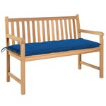 vidaXL Banc de jardin avec coussin bleu 120 cm Bois de teck massif