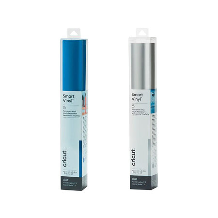 2 vinyles permanents Cricut 91 x 33 cm - bleu  argent mat