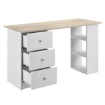 Bureau table poste de travail informatique avec 3 tiroirs 120 cm blanc et bois
