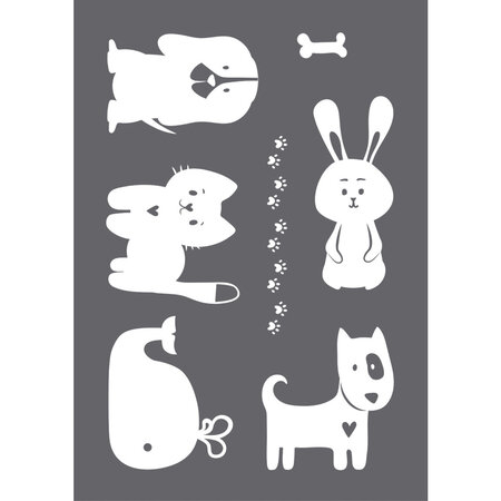 Pochoir de sérigraphie Happy Animals A4  1 pochoir+1 spatule