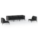 vidaXL Salon de jardin 5 Pièces avec coussins Résine tressée Gris foncé