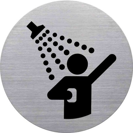 Pictogramme acier DOUCHE Diam 115 mm Adhésif Argent HELIT