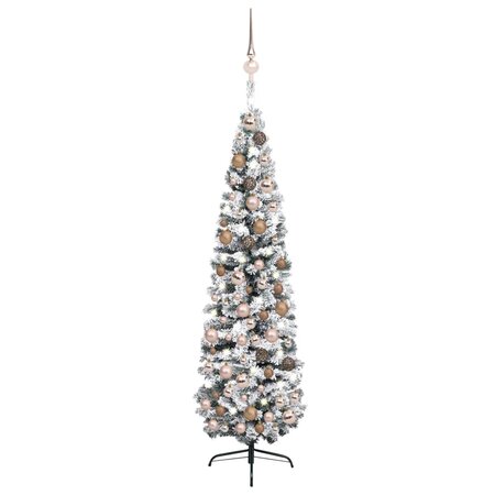 vidaXL Sapin de Noël artificiel mince pré-éclairé et boules vert 180cm