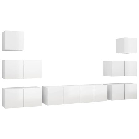 vidaXL Ensemble de meuble TV 8 Pièces Blanc brillant Aggloméré