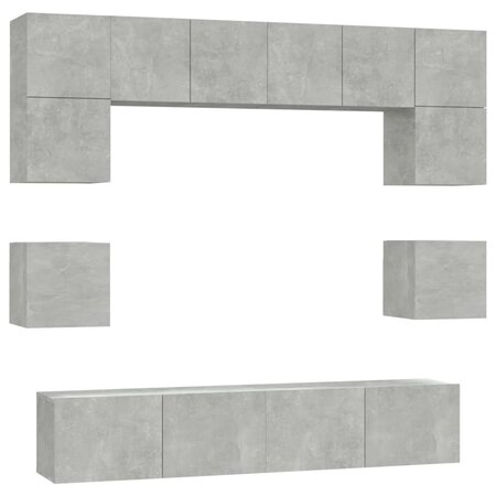 vidaXL Ensemble de meubles TV 8 Pièces Gris béton Bois d'ingénierie