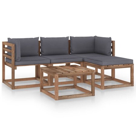 vidaXL Salon de jardin 5 Pièces avec coussins anthracite