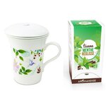 Tisanière fleurie porcelaine 250 ml + Tisane menthe et réglisse bio