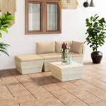 vidaXL Salon de jardin palette 4 Pièces avec coussins Épicéa imprégné