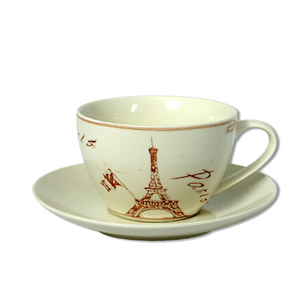 Tasse et sous tasse paris - blanc et marron