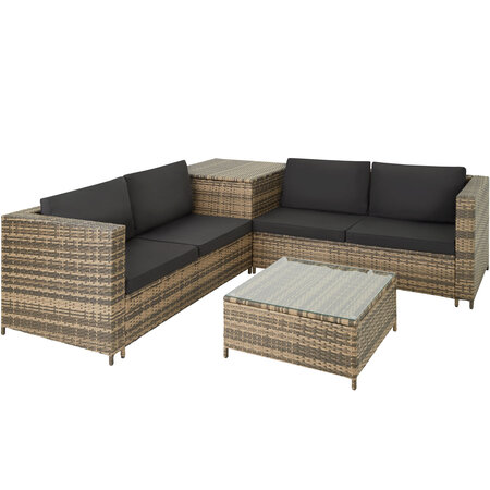 Tectake canapé de jardin sienne 4 places avec coffre de rangement - marron naturel/gris foncé