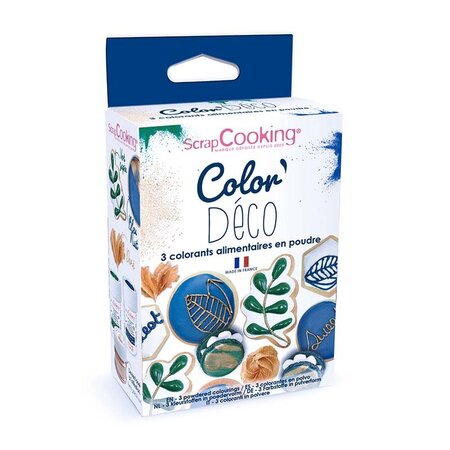 3 colorants en poudre vert  bleu  doré 3 x 5 g