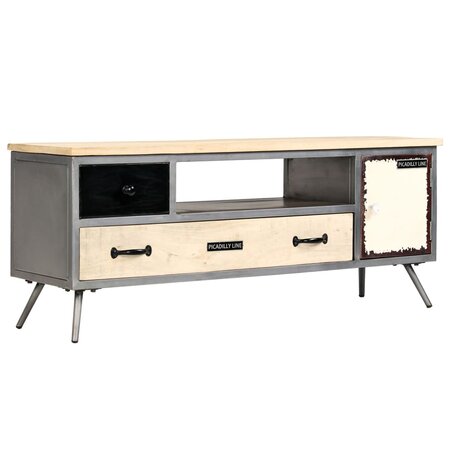 vidaXL Meuble TV Bois de manguier massif et acier 120 x 30 x 45 cm