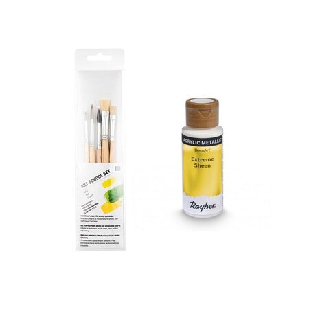 Peinture acrylique métal dorée 59 ml + 3 pinceaux