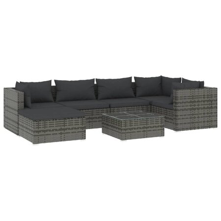 vidaXL Salon de jardin 7 Pièces avec coussins Résine tressée Gris