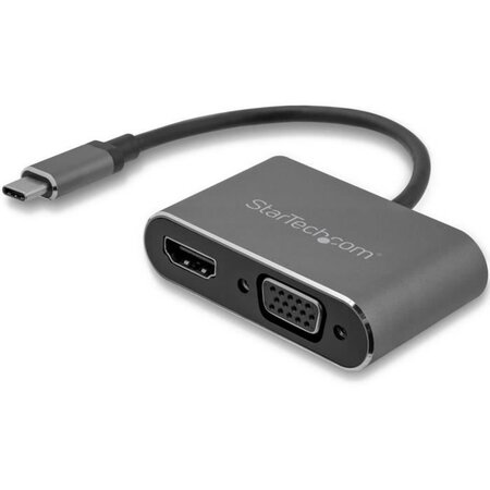 Startech.com adaptateur multiport av numérique usb-c - sorties vidéo vga / hdmi 4k 30 hz - gris sidéral - câble intégré (cdp2hdvga)
