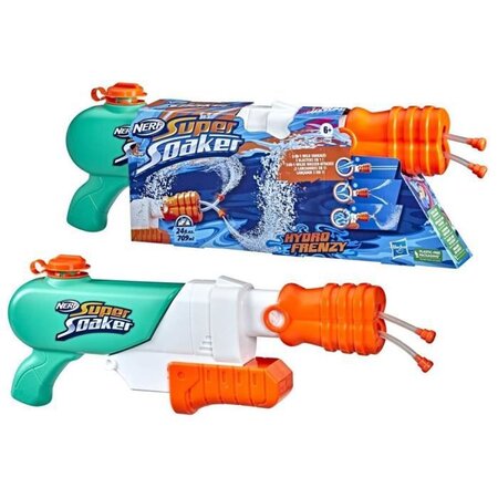 Nerf super soaker - blaster a eau hydro frenzy - 3 manieres d'arroser  embout ajustable  2 tubes lanceurs d'eau