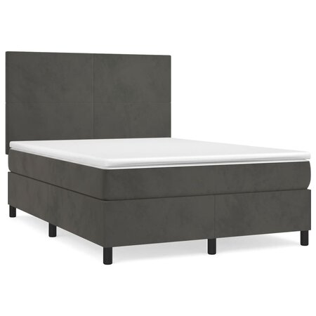 vidaXL Lit à sommier tapissier et matelas Gris foncé 140x200cm Velours