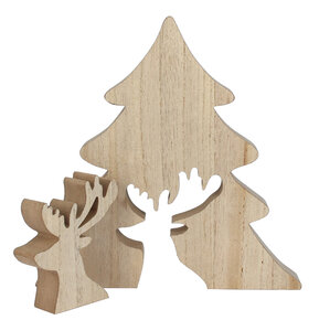 Sapin de Noel en bois avec cerf amovible 22 5x22x2 5 cm