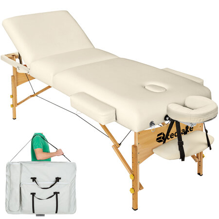 Tectake table de massage somwang 3 zones avec rembourrage de 7 5cm et châssis en bois - beige
