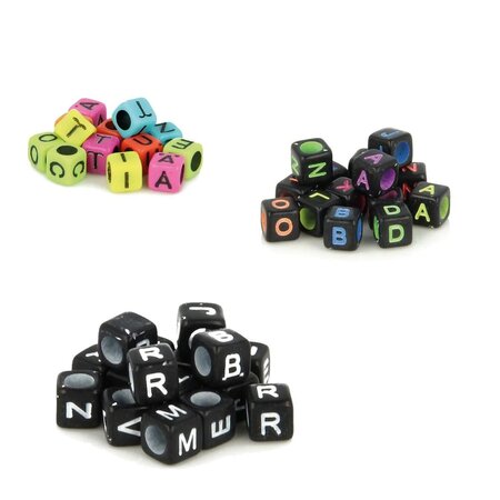 900 perles carrées alphabet 6 mm - fluo  noir & blanc
