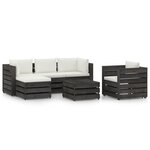 vidaXL Salon de jardin 6 Pièces avec coussins gris bois imprégné