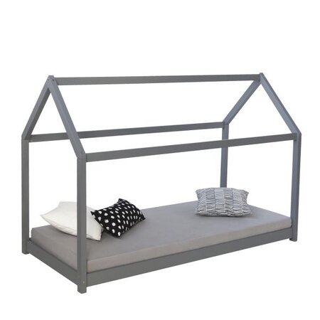 Lit enfant avec matelas 90 x 200 cm lit de jeu maisonnette lit en bois gris