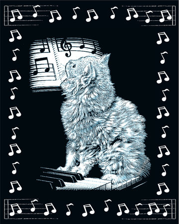 Tableau Scraper à gratter Chat musicien argenté