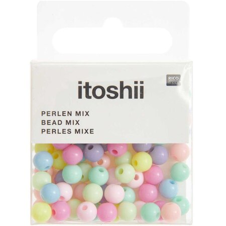 80 Perles rondes 6 mm - pastel arc-en-ciel