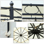 Tonnelle pavillon de jardin rond dim. Ø 3 5L x 2 75H m double toit 6 rideaux latéraux polyester crème métal époxy noir